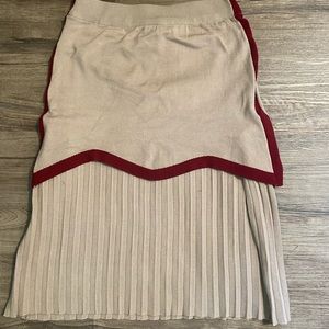 Bayo Knitted Tan/Red Midi Skirt Size S